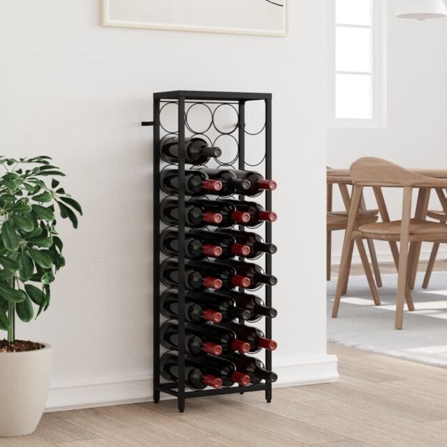 Berkfield Home Wine Rack for 27 Bottles Black 34x18x100 cm Wrought Iron - Size: 34 x 18 x 100 cm - image 1