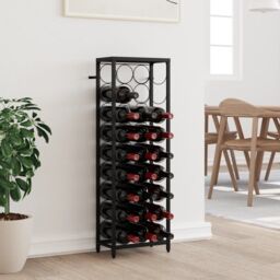 Berkfield Home Wine Rack for 27 Bottles Black 34x18x100 cm Wrought Iron - Size: 34 x 18 x 100 cm - thumbnail 1