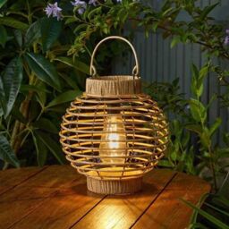 Marco Paul two pack Rattan Solar Garden Lantern 23cm in Beige - thumbnail 1