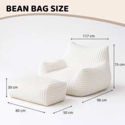 Direct Wicker Bean Bag Chair with Footrest, Soft Comfy Velvet Fur Fabric Lazy Sofa in White - Size: 1 Pack - thumbnail 6
