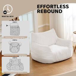 Direct Wicker Bean Bag Chair with Footrest, Soft Comfy Velvet Fur Fabric Lazy Sofa in White - Size: 1 Pack - thumbnail 2