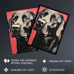 Artery8 Black Lab Labrador Dog Portrait On Coral Backdrop Lino Risograph Riso Large Wall Unframed Art Poster Print Thick Paper 18X24 Inch - thumbnail 2