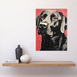 Artery8 Black Lab Labrador Dog Portrait On Coral Backdrop Lino Risograph Riso Large Wall Unframed Art Poster Print Thick Paper 18X24 Inch - thumbnail 4
