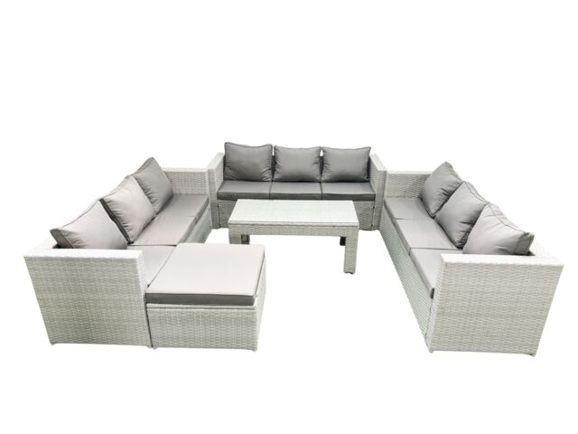 Fimous Rattan Garden Outdoor Furniture Set 10 Seater Garden Sofa Oblong Coffee Table Set with Big Footstool Light Grey Mixed - image 1