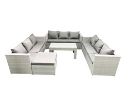 Fimous Rattan Garden Outdoor Furniture Set 10 Seater Garden Sofa Oblong Coffee Table Set with Big Footstool Light Grey Mixed - thumbnail 1
