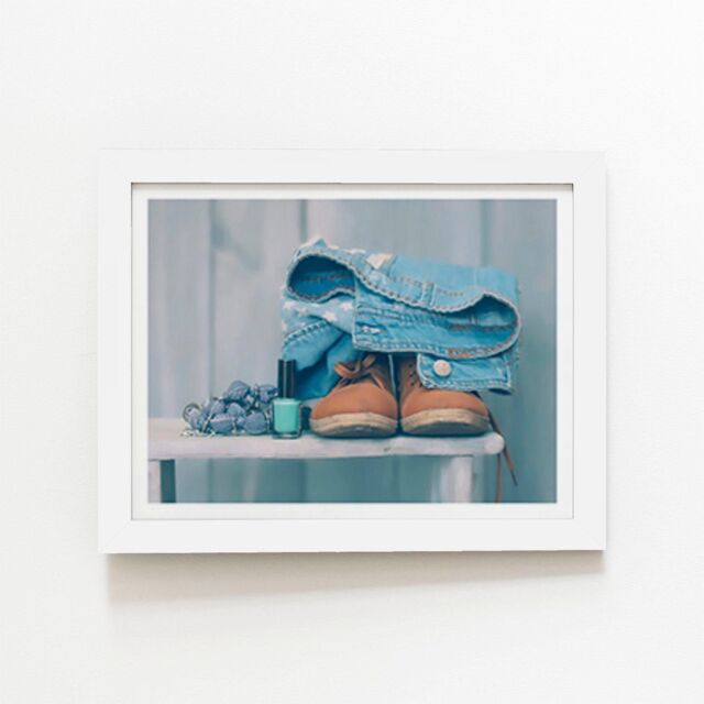"Warren Reed - Designer Shoes On The Bench Framed Art Print in White - Size: W20"" x H30""" - image 1