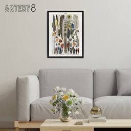 "Artery8 Plumes Exotic Bird Feathers Millot Black Framed Canvas Wall Art in White - Size: W24"" x H32""" - thumbnail 3