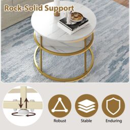 Costway Lift Top Coffee Table 80cm Round Center Table with Side Shelves in White - thumbnail 5