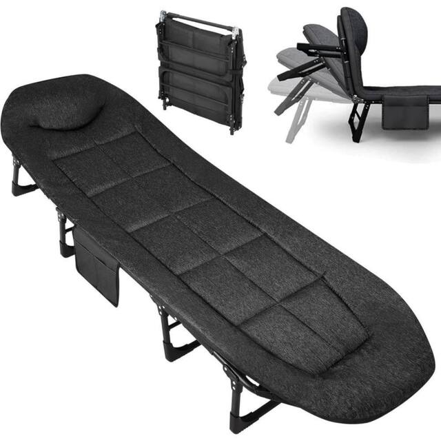 VOGREX Portable Folding Bed with Cushion Pillow Camping Cot in Black - Size: 100 cm x 15 cm - image 1