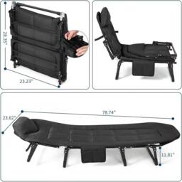 VOGREX Portable Folding Bed with Cushion Pillow Camping Cot in Black - Size: 100 cm x 15 cm - thumbnail 2