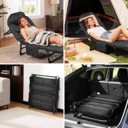VOGREX Portable Folding Bed with Cushion Pillow Camping Cot in Black - Size: 100 cm x 15 cm - thumbnail 5