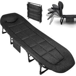VOGREX Portable Folding Bed with Cushion Pillow Camping Cot in Black - Size: 100 cm x 15 cm - thumbnail 1