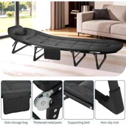 VOGREX Portable Folding Bed with Cushion Pillow Camping Cot in Black - Size: 100 cm x 15 cm - thumbnail 3