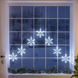 Christow Christmas Curtain Lights LED Snowflake Window Decoration Battery Timer 1m x 1m in White - thumbnail 1
