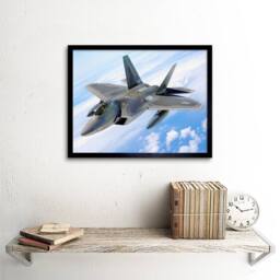 "Artery8 Military Air Plane Bomber Fighter Jet Fly F-22 Raptor Framed Art Print in Blue - Size: W12"" x H16""" - thumbnail 2