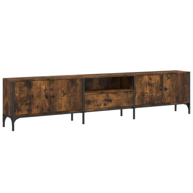 Berkfield Home TV Cabinet with Drawer Smoked Oak 200x25x44 cm Engineered Wood in Brown - Size: 200 x 25 x 44 cm - image 1