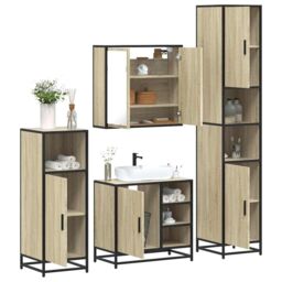 Berkfield Home 4¬†Piece Bathroom Furniture Set¬†Sonoma Oak Engineered Wood in Brown - thumbnail 1