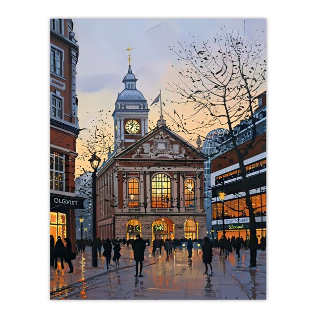 "Artery8 Victorian Train Station Rainy England Painting Wall Art Print in Brown - Size: W12"" x H16""" - image 1