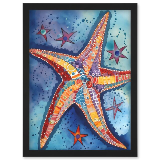 Artery8 Modern Folk Art Starfish Bathroom Artwork Framed Wall Art Print A4 in Black - image 1