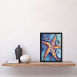 Artery8 Modern Folk Art Starfish Bathroom Artwork Framed Wall Art Print A4 in Black - thumbnail 2