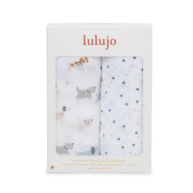 Lulujo 2-pack Cotton Swaddles - Puppy Dog / Star