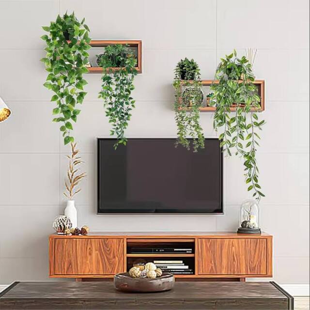 Havendro 4X Artificial Hanging Plants in Pots Indoor Fake Plants in Green - image 1
