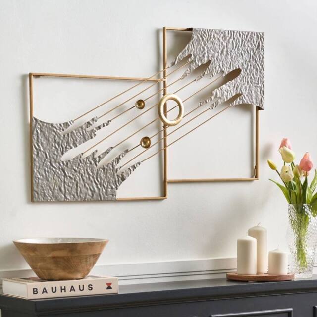 Wyld and Coco Atlas and Co Modern Metal Wall Sculpture Grey Abstract Panels Central - image 1