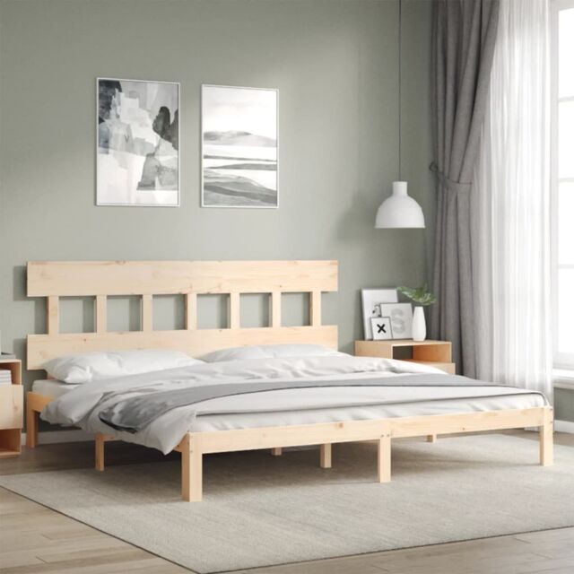 Berkfield Home Bed Frame with Headboard 200x200 cm Solid Wood in Brown - image 1