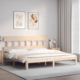 Berkfield Home Bed Frame with Headboard 200x200 cm Solid Wood in Brown - thumbnail 3