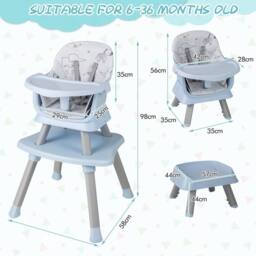 Costway 6-in-1 Baby High Chair Infant Feeding Chair w/Removable Tray & Cushion in Light Blue - thumbnail 2