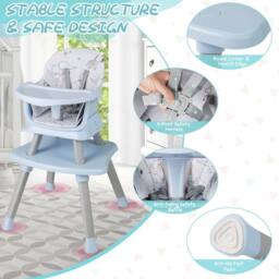 Costway 6-in-1 Baby High Chair Infant Feeding Chair w/Removable Tray & Cushion in Light Blue - thumbnail 3