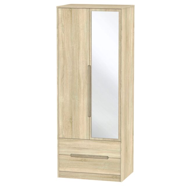 Ready Assembled 2 U Bristol Tall 2 Door 2drw Mirrored Wardrobe (Ready Assembled) in Light Oak