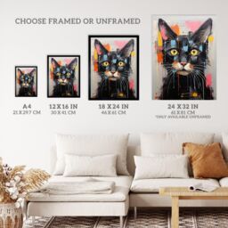"Wee Blue Coo Wall Art Print Messy Black Cat Fun Bright Pet Portrait Living Room - Size: W24"" x H32""" - thumbnail 3