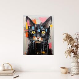 "Wee Blue Coo Wall Art Print Messy Black Cat Fun Bright Pet Portrait Living Room - Size: W24"" x H32""" - thumbnail 4