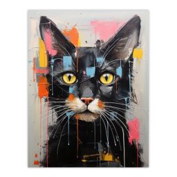 "Wee Blue Coo Wall Art Print Messy Black Cat Fun Bright Pet Portrait Living Room - Size: W24"" x H32""" - thumbnail 1