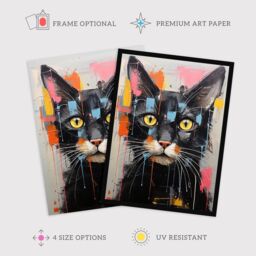 "Wee Blue Coo Wall Art Print Messy Black Cat Fun Bright Pet Portrait Living Room - Size: W24"" x H32""" - thumbnail 2