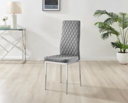 FurnitureboxUK Set of 4 Milan High Back Soft Touch Diamond Pattern Velvet Dining Chairs With Silver Chrome Metal Legs in Grey - thumbnail 2