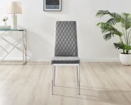 FurnitureboxUK Set of 4 Milan High Back Soft Touch Diamond Pattern Velvet Dining Chairs With Silver Chrome Metal Legs in Grey - thumbnail 3