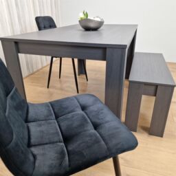 KOSY KOALA Modern Arrow Design Dining Table Set with 2 Black Velvet Chairs & 1 Bench Dining Room furniture in Brown - thumbnail 5