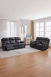 More4Homes Vinson Electric Recliner 2+3 Seater Sofa Set Air Leather With Speakers in Charcoal - Size: Large - thumbnail 1