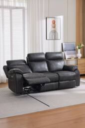 More4Homes Vinson Electric Recliner 2+3 Seater Sofa Set Air Leather With Speakers in Charcoal - Size: Large - thumbnail 5