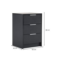 Home Source Phoenix Bedside 3 Drawer Storage Bedroom Nightstand Lamp Side Table in Black - thumbnail 8