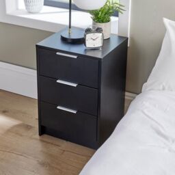 Home Source Phoenix Bedside 3 Drawer Storage Bedroom Nightstand Lamp Side Table in Black - thumbnail 2
