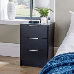 Home Source Phoenix Bedside 3 Drawer Storage Bedroom Nightstand Lamp Side Table in Black