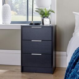 Home Source Phoenix Bedside 3 Drawer Storage Bedroom Nightstand Lamp Side Table in Black - thumbnail 3