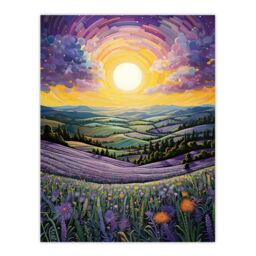 "Artery8 Wall Art Print Vibrant Sunrise over Blooming Lavender Fields Poster Picture in Purple - Size: W18"" x H24""" - thumbnail 1