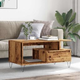 Berkfield Home Coffee Table Old Wood 90x49x45 cm Engineered Wood in Brown - Size: 90 x 49 x 45 cm - thumbnail 3