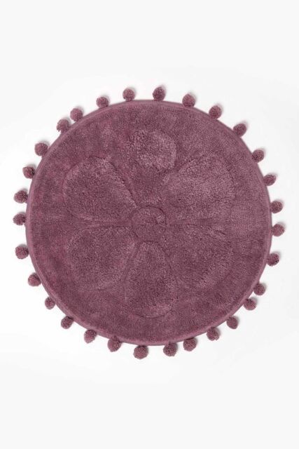Homescapes Floral Bath Mat 100% Cotton with Pom Pom Edges in Pink - image 1