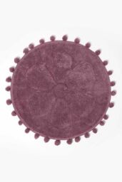 Homescapes Floral Bath Mat 100% Cotton with Pom Pom Edges in Pink - thumbnail 1
