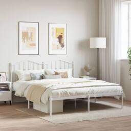 Berkfield Home Metal Bed Frame with Headboard White 160x200 cm - thumbnail 2